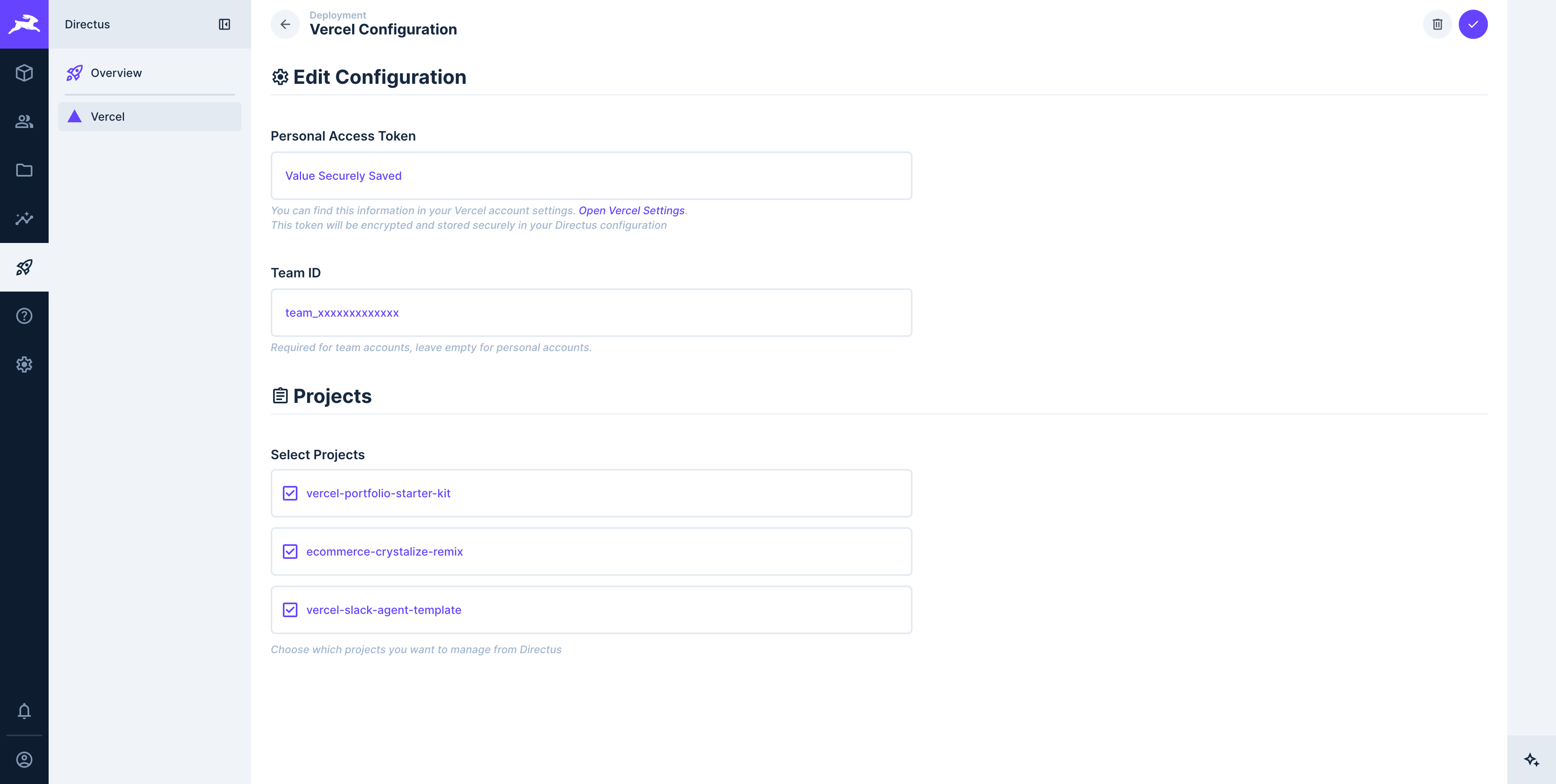 Vercel configuration projects
